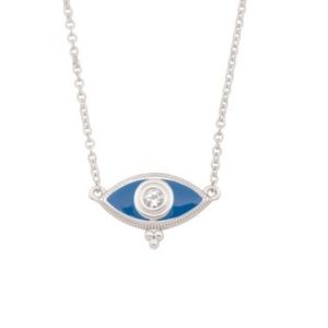 🧿Judith Ripka sterling silver and blue enamel evil eye pendant necklace